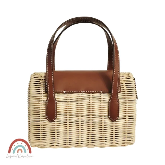 New! J. Crew Small Rattan Leather Top Handle Satchel Crossbody Bag - Picture 5 of 16